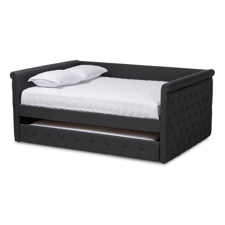 Baxton Studio Alena Dark Grey Upholstered Full Size Daybed with Trundle 147-8724
